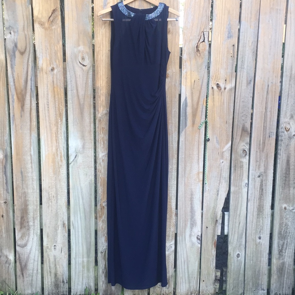 Lauren Ralph Lauren Navy Maxi Dress with Beaded Collar